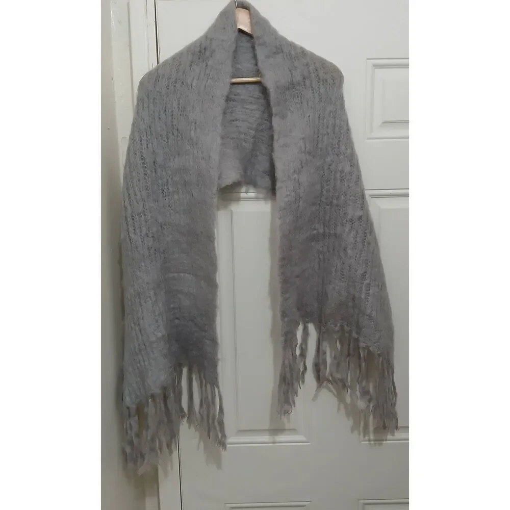 Hinterveld womens chunky soft kid mohair wool fuzzy long gray scarf
